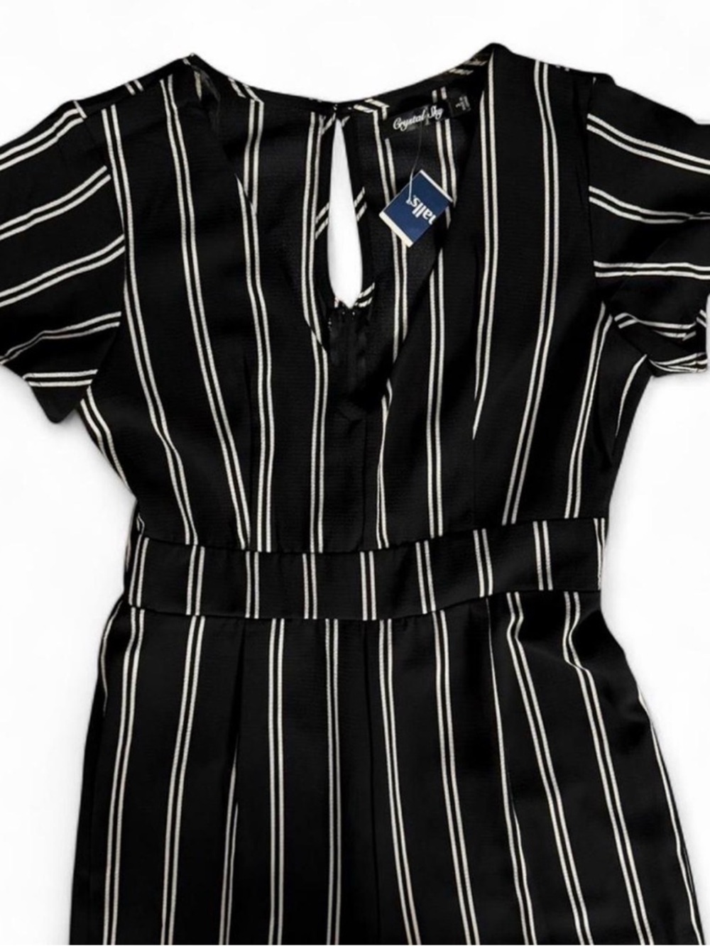 Crystal Sky Black & White Striped Wide Leg Jumpsuit with Keyhole Size 3 NWT - Picture 3 of 6